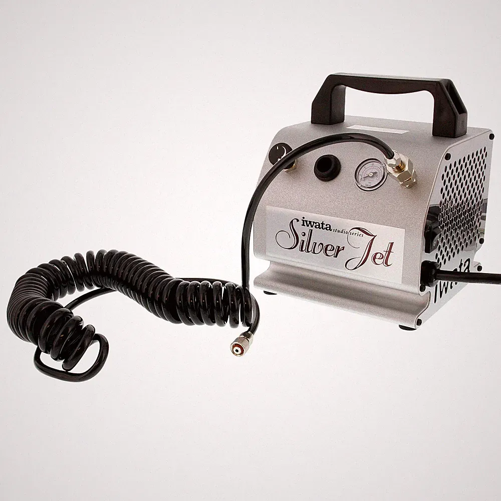 IWATA Quiet SILVER JET AIR COMPRESSOR w/ AIRBRUSH HOSE Tanning Hobby Makeup Nail